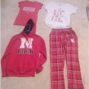 Nebraska Cornhuskers Hoodie, lounge Pajama pants, 2 tops. 1 with bling! Small.